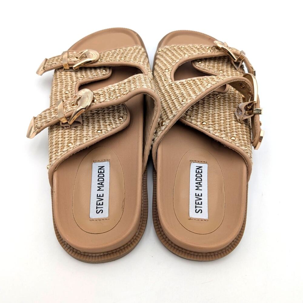 Steve Madden Connely Buckle Slide Sandals Womens Raffia Sz US11 EU41.5 - Picture 7 of 10